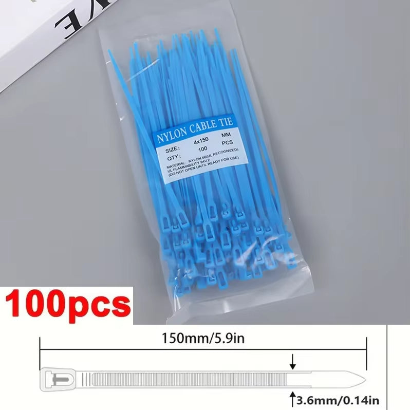 100Pcs Reusable Nylon Cable Ties 3.6x150mm, Lock Loop, Removable for Home Office Organization