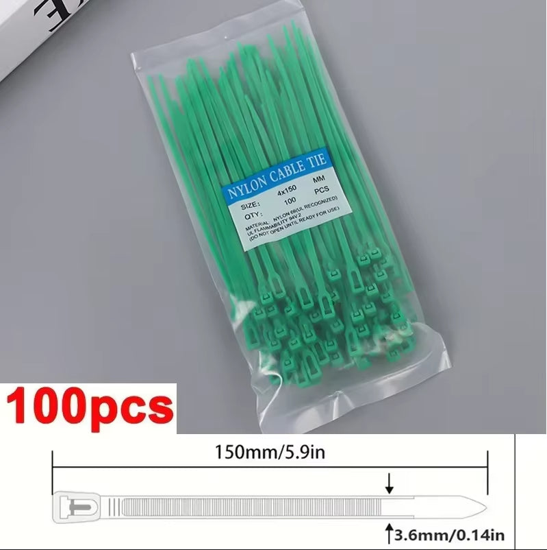 100Pcs Reusable Nylon Cable Ties 3.6x150mm, Lock Loop, Removable for Home Office Organization