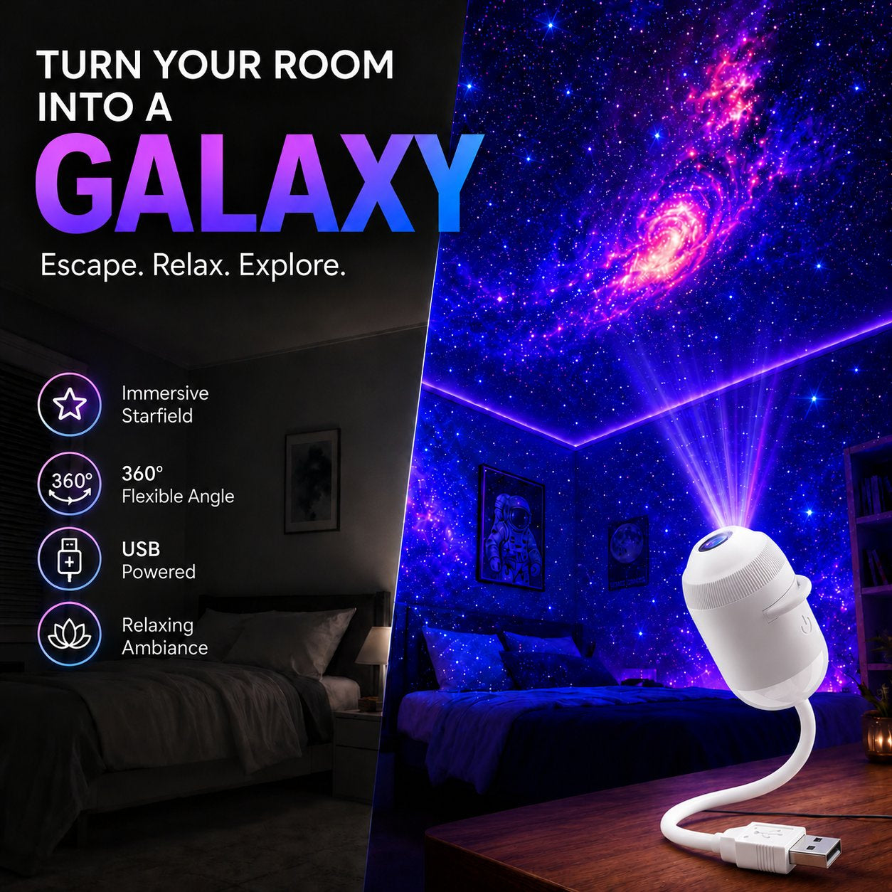 🌌🌠 Plug-and-Play HD Smart Dynamic 5D Holographic Night Light Projector
