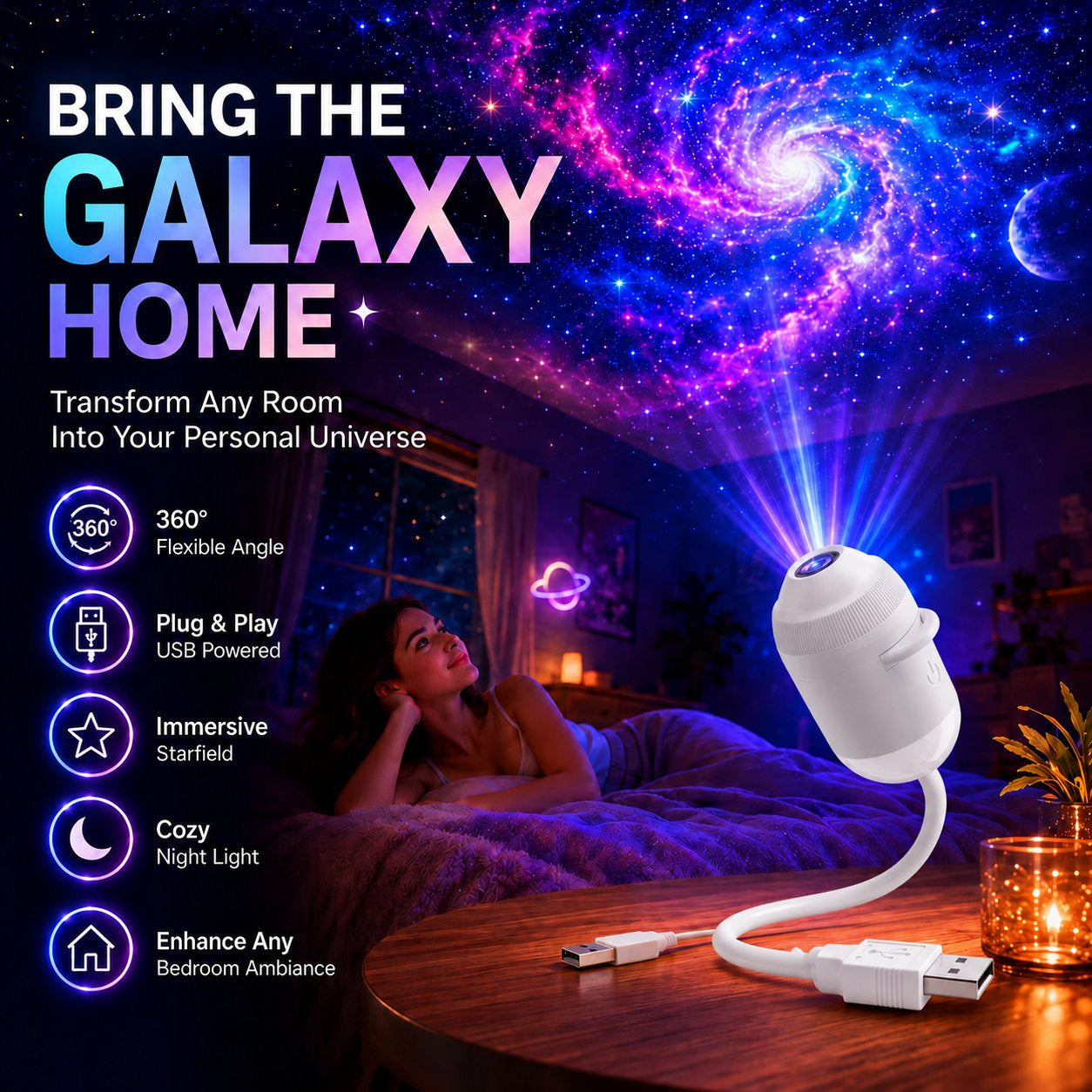 🌌🌠 Plug-and-Play HD Smart Dynamic 5D Holographic Night Light Projector